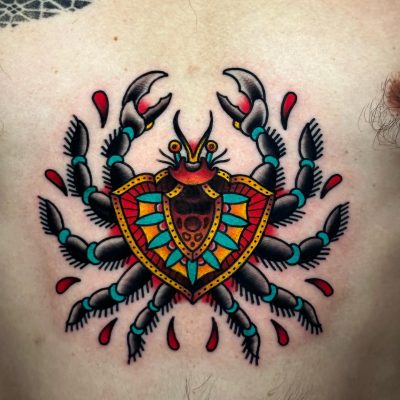 Sternum tattoo by Keith Feitelson