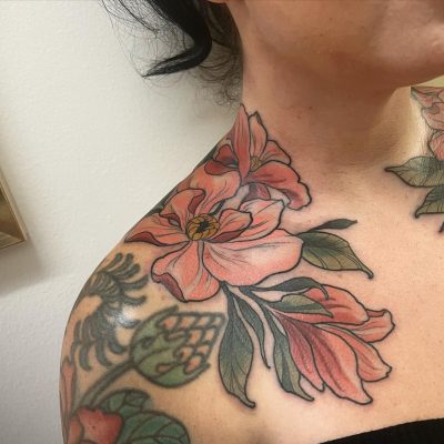 Collar bone tattoo by Mikey Godwin
