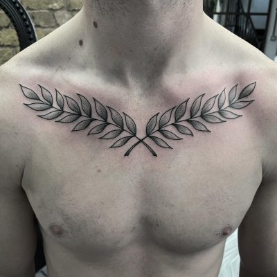 Collar bone tattoo by Matt Stopps