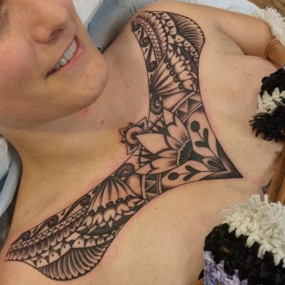 Collar bone tattoo by Danny Hickle