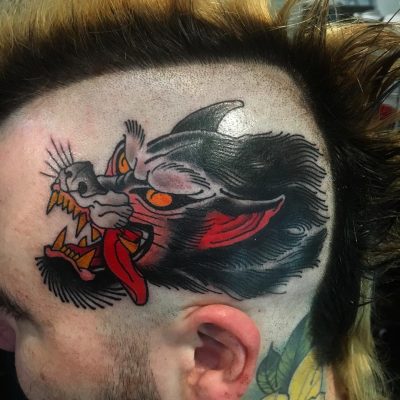 Head tattoo by Ryan Thomas