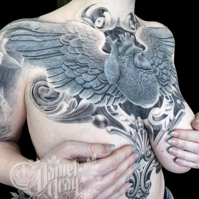 Collar bone tattoo by Daniel Gray