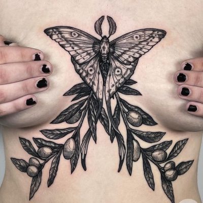 Sternum tattoo by Landon Morgan