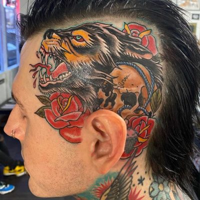 Head tattoo by Rick Trip
