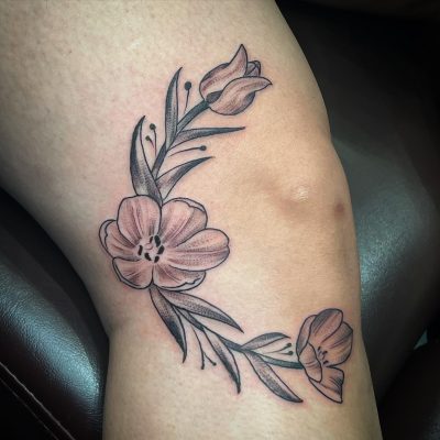 Knee tattoo by Steve Rivas