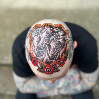 Head tattoo by Brian Leebrick