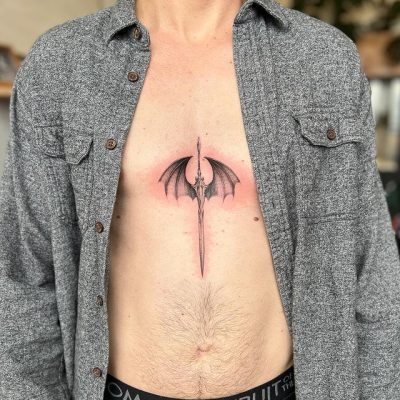 Sternum tattoo by Parker Benayoun