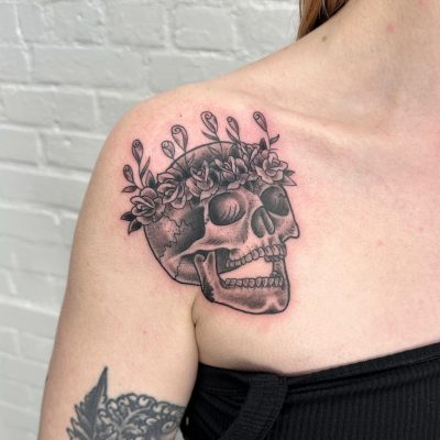 Collar bone tattoo by Adam Jeffrey