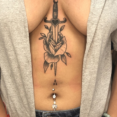 Sternum tattoo by Rachel Giavasis