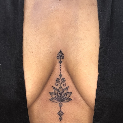 Sternum tattoo by Rachel Giavasis