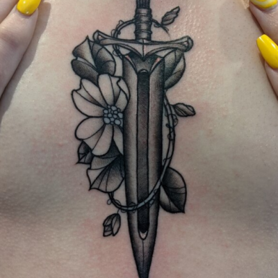 Sternum tattoo by Rabbit